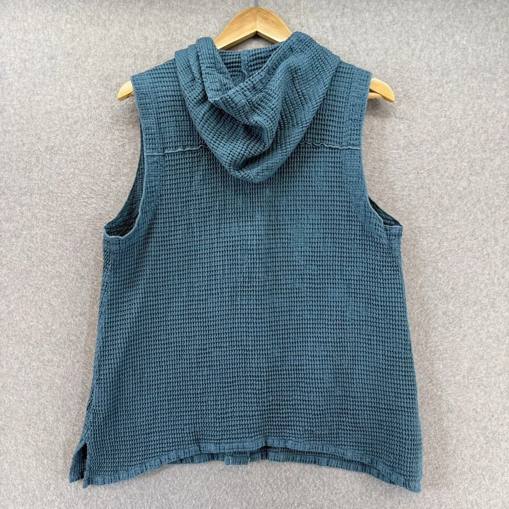 Focus Casual Life Vest Womens Large Aqua Blue Sleeveless Button Hooded Lagenlook